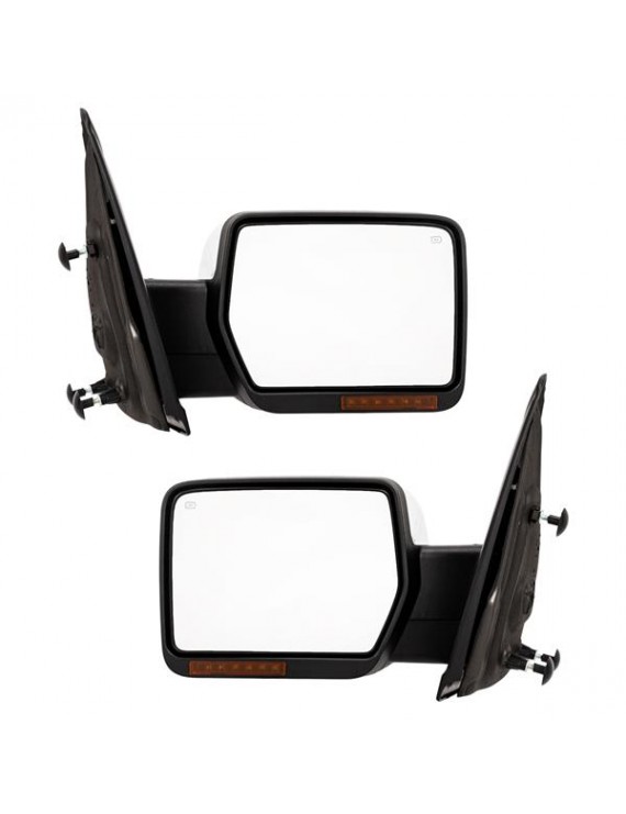 Left & Right Chrome For 04-14 Ford F-150 Power Heated LED Puddle Signals Mirrors